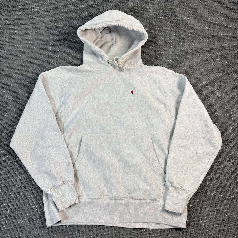 Champion Reverse Weave Hoodie Unisex Medium Gray Heavyweight Pullover C Logo